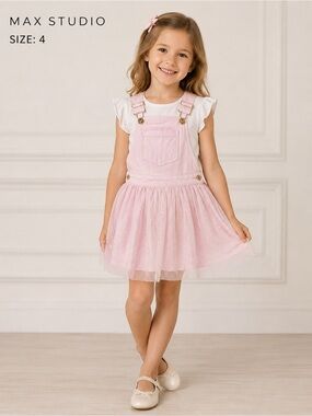 Max Studio Girls Pink Tulle Jumper Dress Size 4 Overall Style